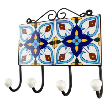 Navy Blue Ceramic Floral Tile Hpook